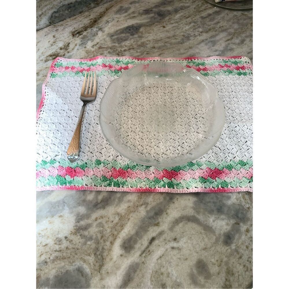 Pink White Vintage Crochet Placemats